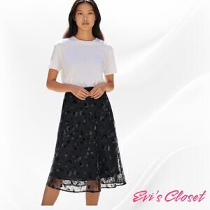 Lapis BlackWomen's Sz S Black Sheer Chiffon With Blue Velvet Flowers.